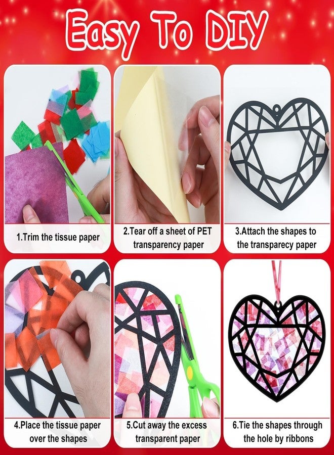 EggSun 36 Sets Valentines Suncatchers Craft Kit for Kids Ornaments Stained Glass Heart Window Arts and Crafts Kit for Classroom Holiday Projects Home Party Favors Decorations Ages 4 8 12 - Image 3